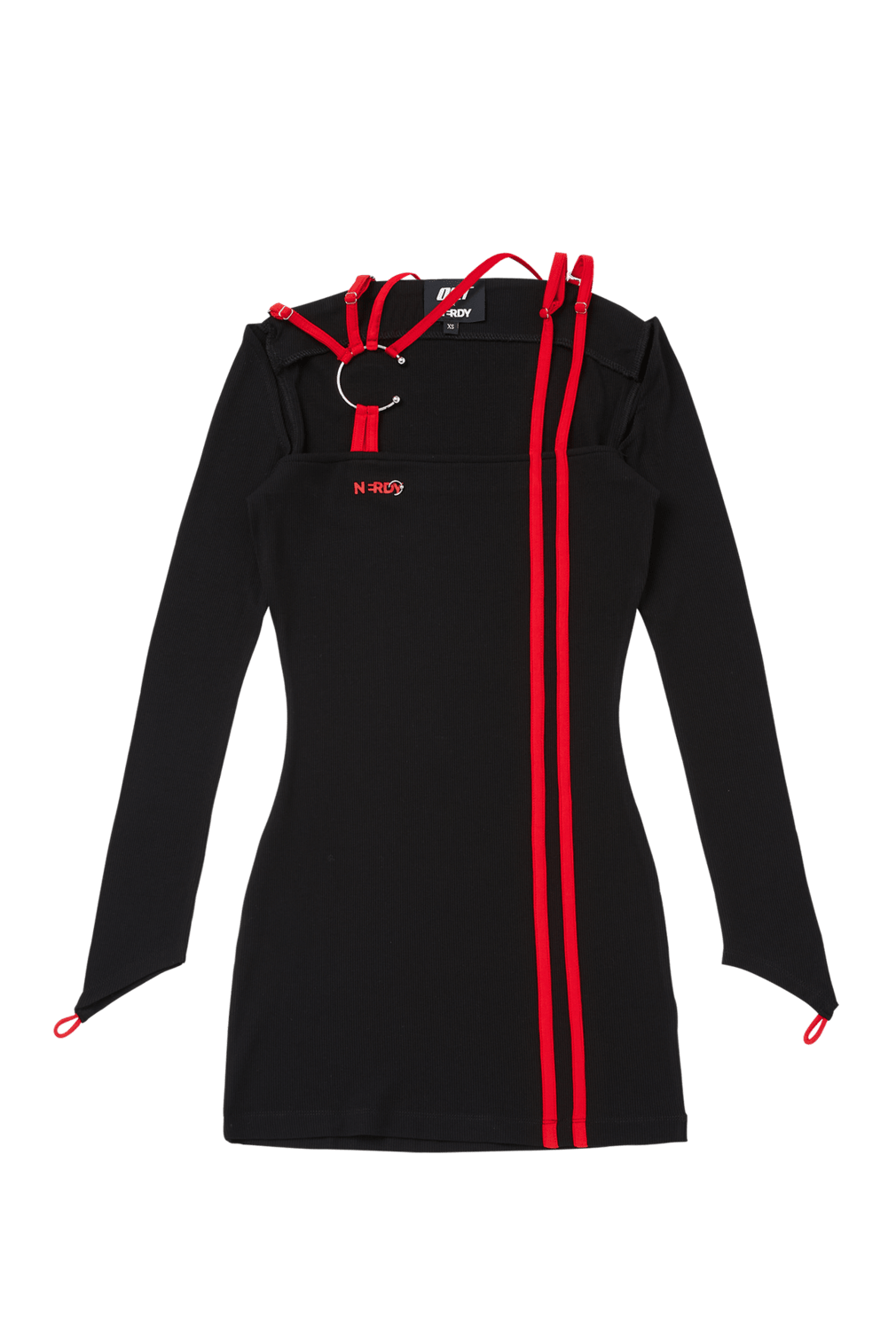 BLACK C-BARBELL STRAPPY MINI DRESS