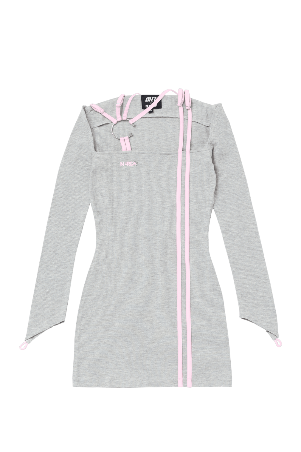 GRAY C-BARBELL STRAPPY MINI DRESS