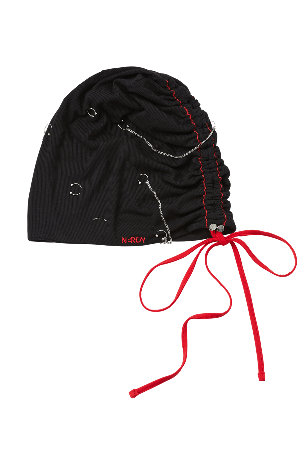 BLACK PIERCED SLOUCH BEANIE