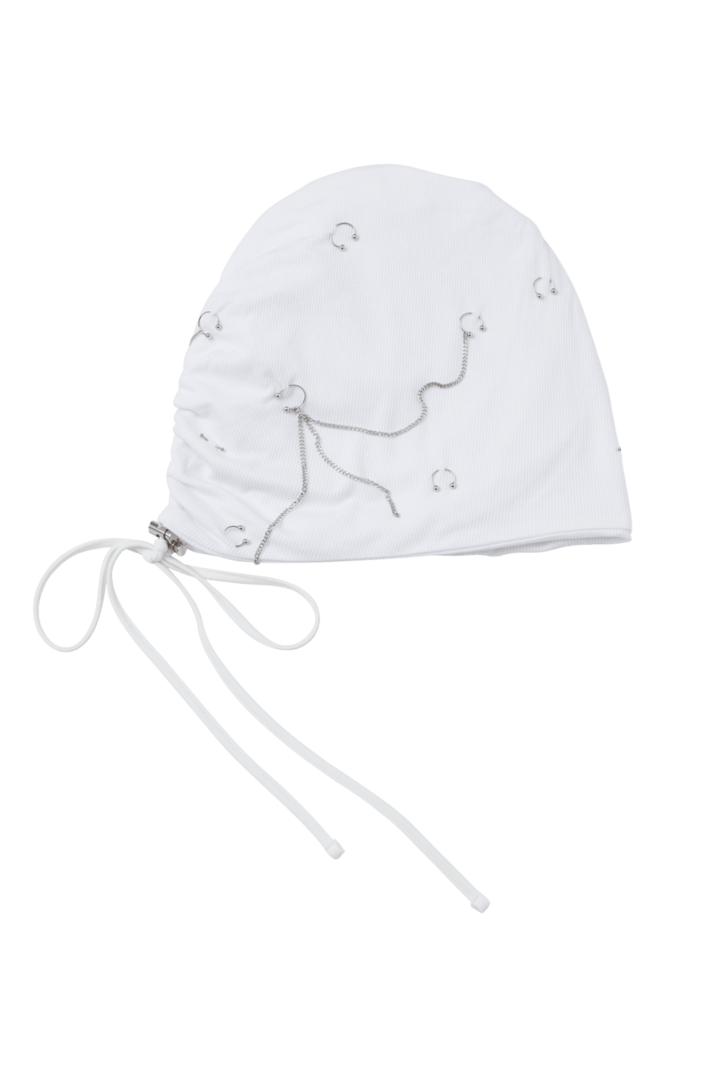 WHITE PIERCED SLOUCH BEANIE