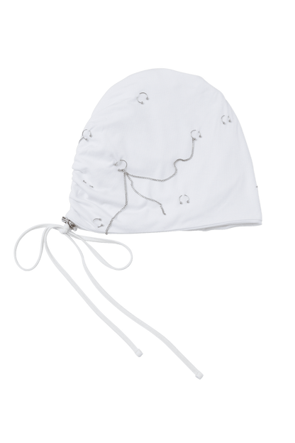 WHITE PIERCED SLOUCH BEANIE