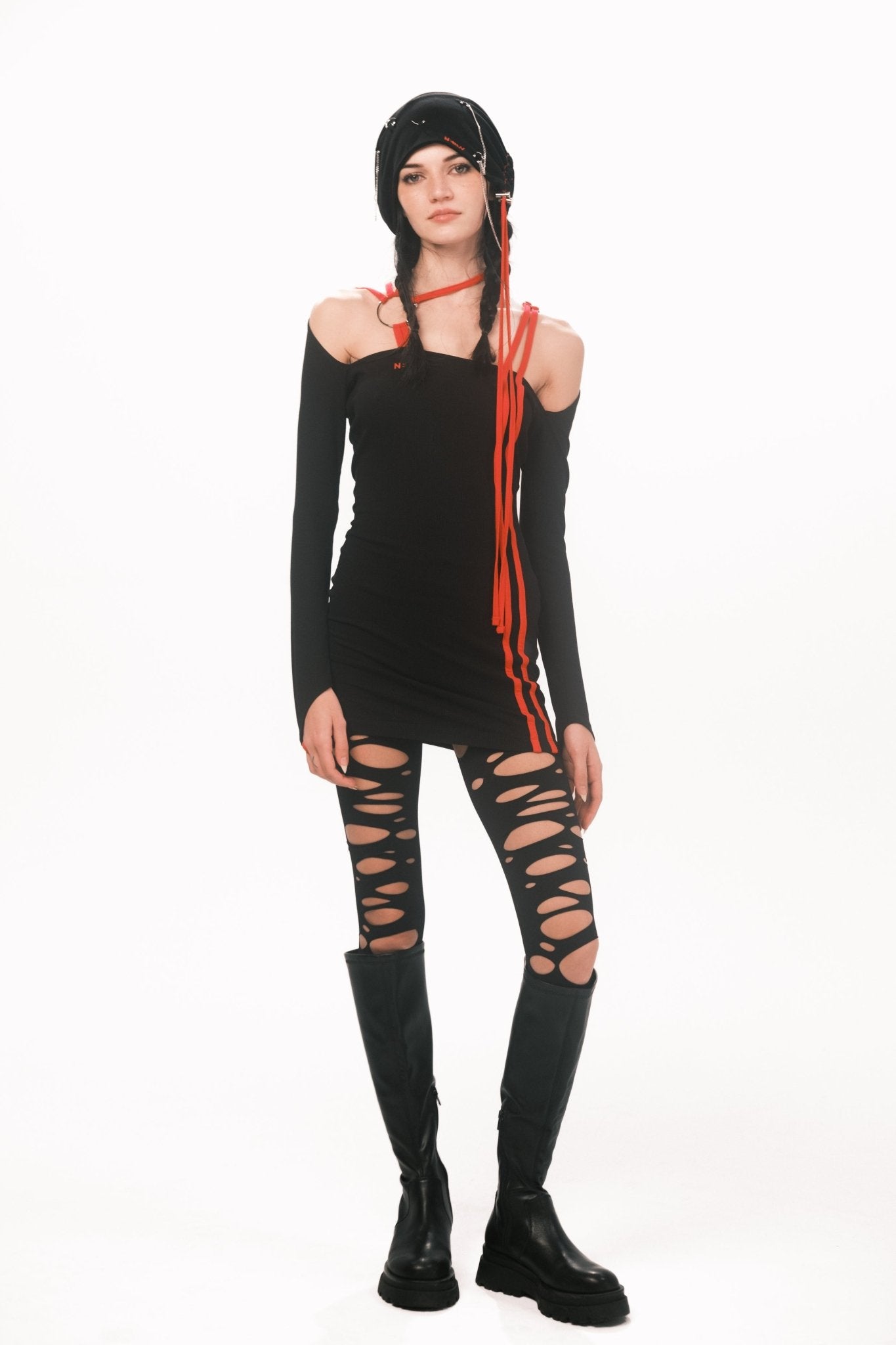 BLACK C-BARBELL STRAPPY MINI DRESS OHTNYC BLACK C-BARBELL STRAPPY MINI DRESS OHTNYC