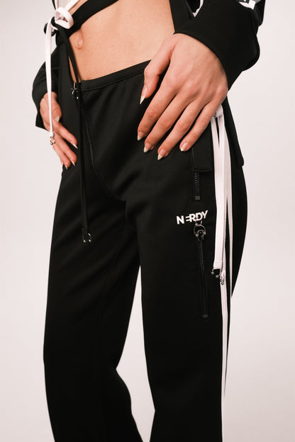 BLACK WRAP TIE TRACK PANTS - OHTNYC