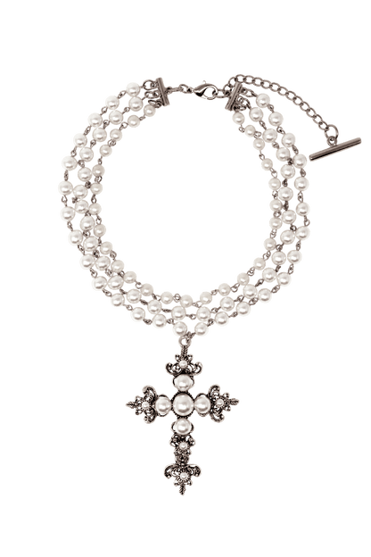 PEARL CROSS NECKLACE - OHTNYC
