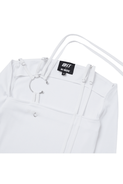 WHITE C-BARBELL STRAPPY MINI DRESS - OHTNYC