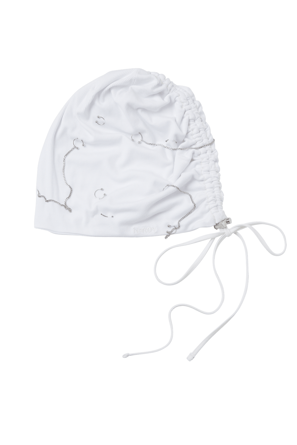 WHITE PIERCED SLOUCH BEANIE - OHTNYC